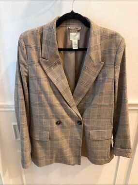 H&M Beige Plaid Double-Breasted Blazer